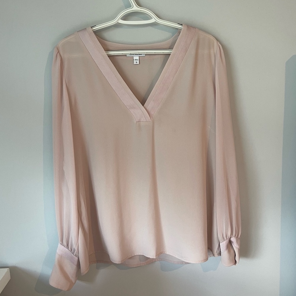 Express Light Dusty Pink Balloon Sleeve Sheer Blouse, Size Large